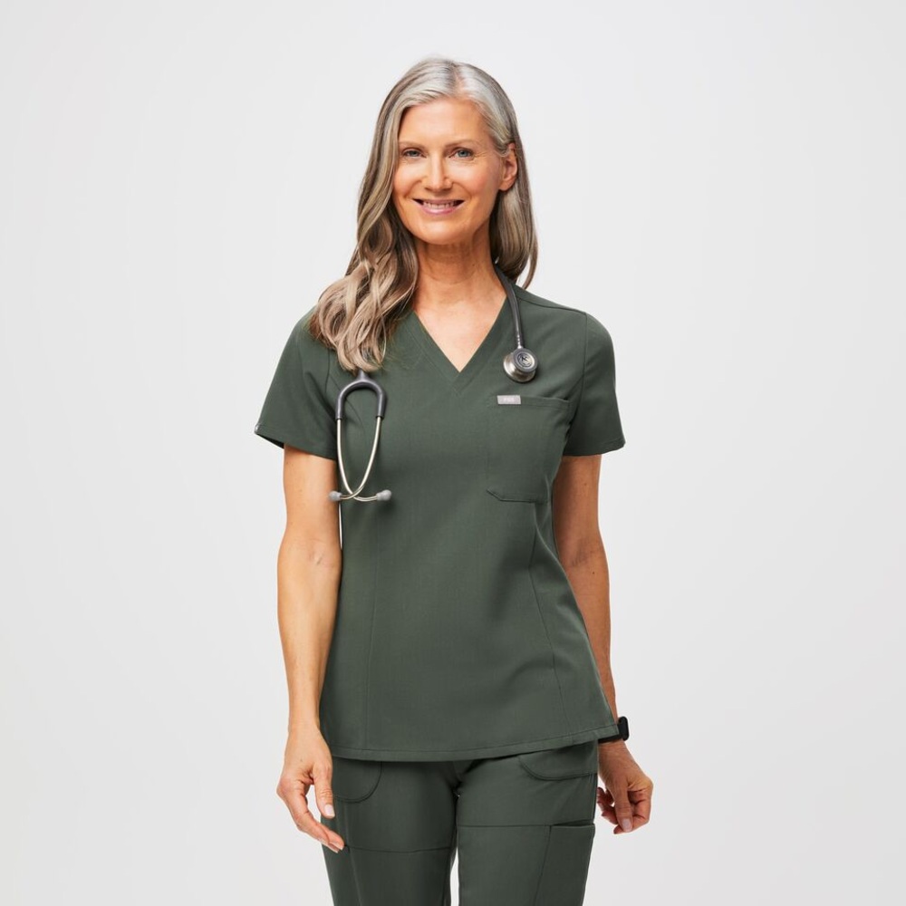 Figs Women's Catarina One-Pocket Scrub Top Moss Medium NWT
